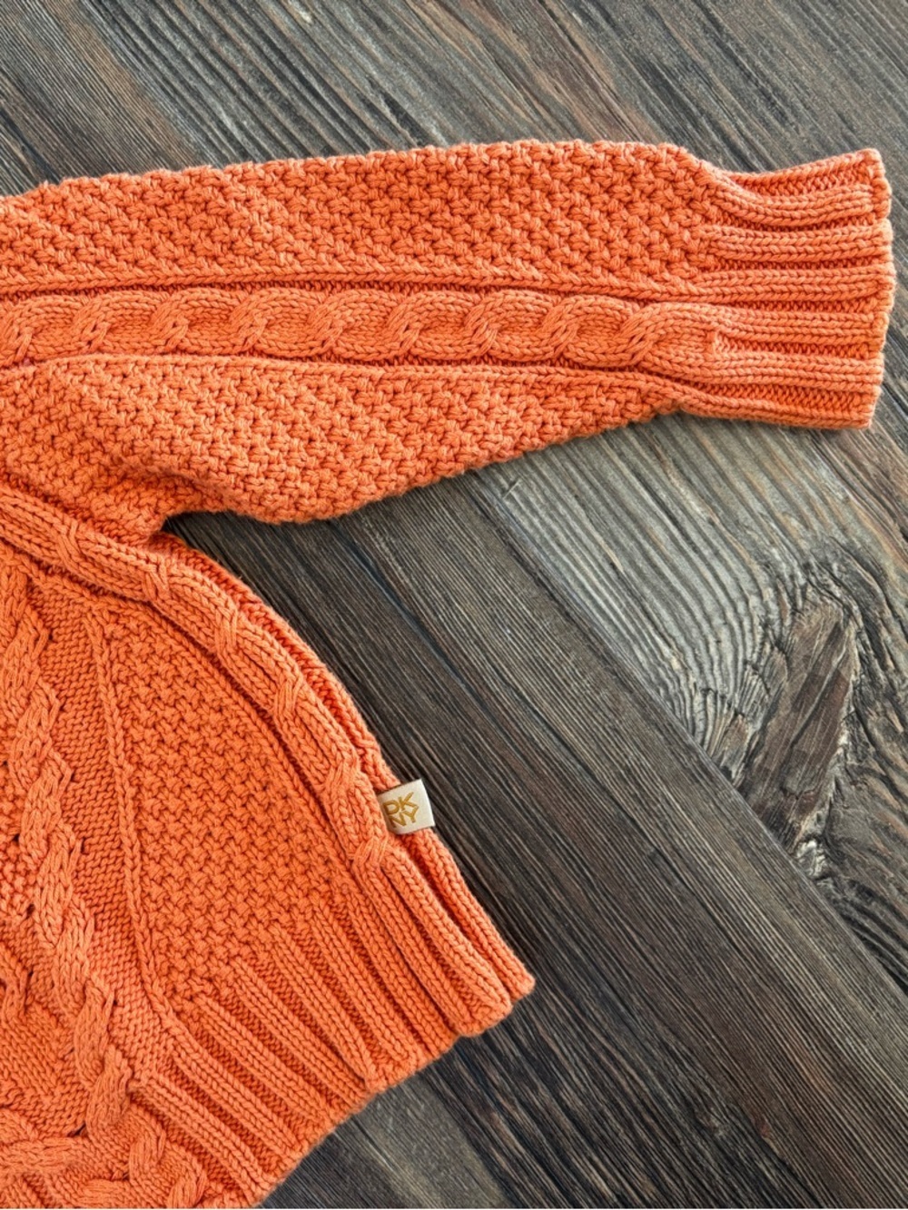 DKNY Cable-Knit Baby Sweater 18-24 Mos Orange Mock Neck Pullover Chunky Preppy - Picture 6 of 10